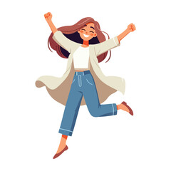 Happy and joyful woman jumping celebrating success with arms raised