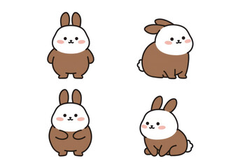 Obraz premium Four cute cartoon rabbits illustration collection for childrens books or merchandise
