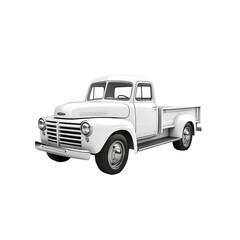 Classic White Pickup Truck - Vintage American Truck Isolated On Transparent Background