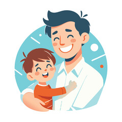 Father and Son Embrace Cherishing Love Happy Family Illustration