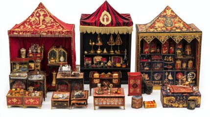 Intricate Collection of Decorative Antique Miniature Furniture Display