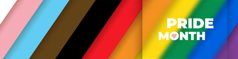 Happy pride month banner. Oblique color stripes in the horizontal. Rainbow colored background. Gay pride, LGBTQ themed multiple colors with vector blurred lines, striped, pattern background.