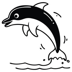Obraz premium Bold black outline captures the dolphin leaping gracefully from the simplified ocean waves