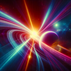Obraz premium Sunlight through planetary rings creating space rainbow 