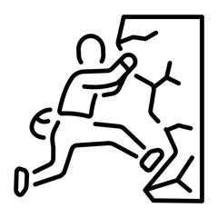 Linear icon showing a person climbing a rocky surface