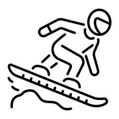 Linear icon showing a sandboarding character