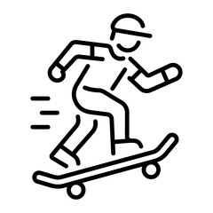 A line icon showing a skateboarding character