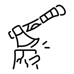 A line icon depicting a sharp wood axe tool