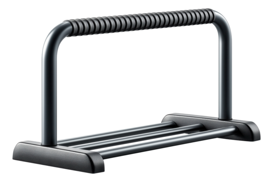 Black metal push-up bar with textured handle designed for home fitness and exercise workouts.