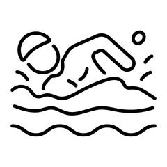 A line icon showing a swimming character
