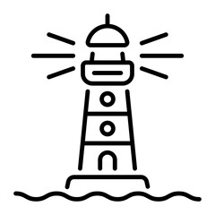 Linear icon depicting a lighthouse with a beam of light