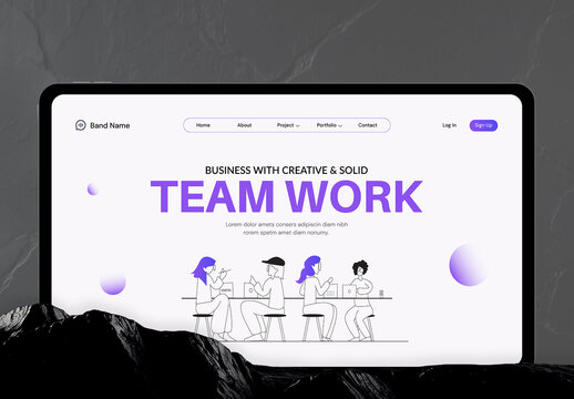 Team Work Landing Page Header UI with Illustration