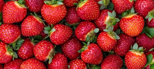 Close Up, Fresh, Juicy Strawberries Background. Delicious Ripe Red Berries. Vitamins, Healthy Food.