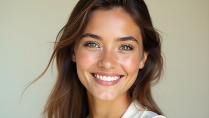Naklejka premium Radiant Portrait of a Beautiful Young Woman with a Captivating Smile