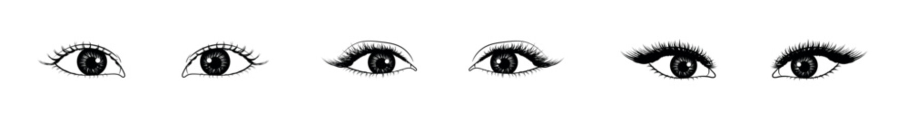 Set of hand drawn eyes, Set of different human eyes silhouette. Hand drawn Eyebrow vector illustration