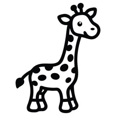 Standing monochrome giraffe displays simplistic charm with its patterned body on a transparent background