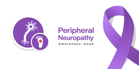 Peripheral Neuropathy Awareness Week. Nerve, foot and ribbon. Suitable for posters, banners, social media and more. White background.