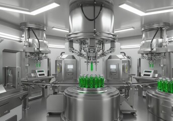 Automated Pharmaceutical Manufacturing Green Vials Production in Factory