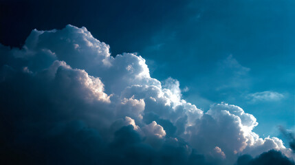 A vibrant vertical image of fluffy white clouds against a clear blue sky.