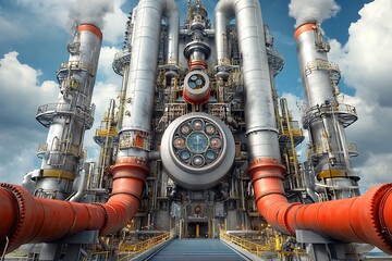 Industrial refinery complex with pipes and towers urban environment aerial view modern design