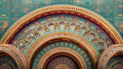 Obraz premium Intricate Geometric Patterns and Colorful Designs on Architectural Surface