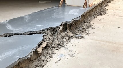 Crumbled sections of recently poured concrete due to improper curing