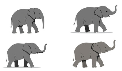 Fototapeta premium Minimalist baby elephants walking on a white background showing graphic art style
