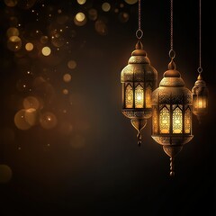 Three lanterns hanging from the ceiling