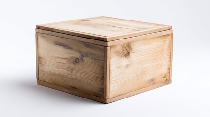 Small modern wooden storage box isolated on white background