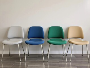 Obraz premium Four chairs are lined up in a row