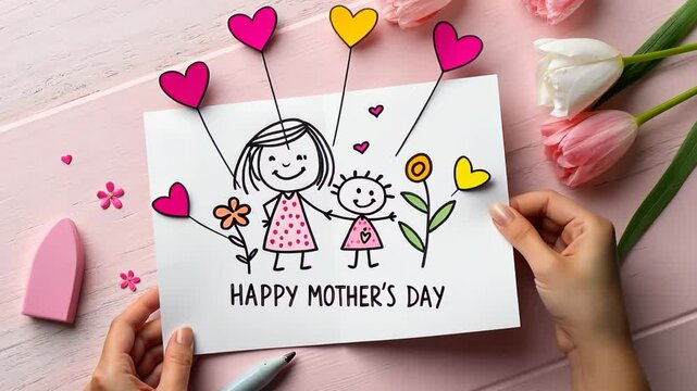 Celebrate Mother's Day with a heartfelt drawing of love and joy shared between a mother and child in a beautiful setting Generative AI