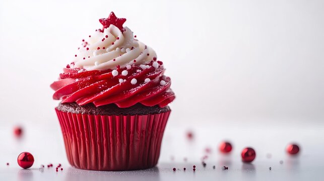 Delicious red velvet christmas cupcake festive treat winter holiday baking sweet dessert food star