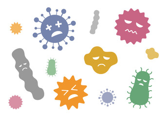 弱っている色々なバイ菌のイメージイラスト
