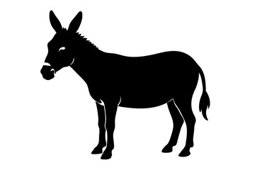 Fototapeta premium Black and white donkey silhouette illustration isolated on white background, donkey, animal, silhouette, black, white, farm, mammal, equine, vector, illustration, livestock, domestic, monochrome