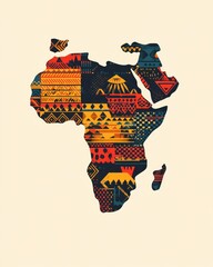 Colorful patterns fill silhouette of Africa, showcasing rich cul