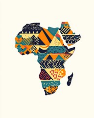 Colorful patterns fill an outline of Africa, showcasing rich cul