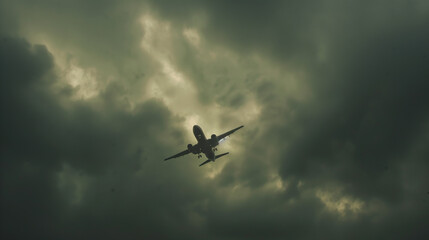 Fototapeta premium A commercial airplane climbs through the clouds, symbolizing progress and human ambition in aviation.