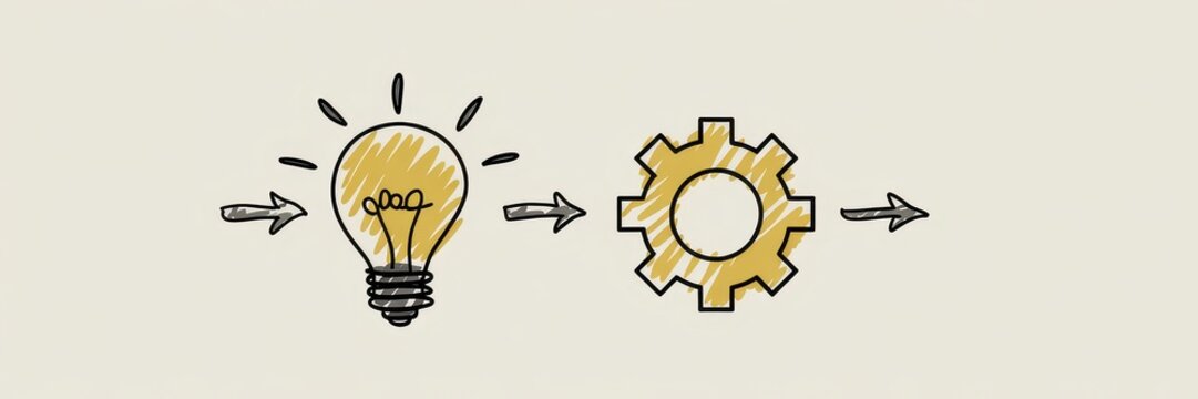 Hand-drawn illustration of idea and execution process