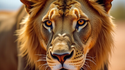 Naklejka premium Lion Face Close-Up