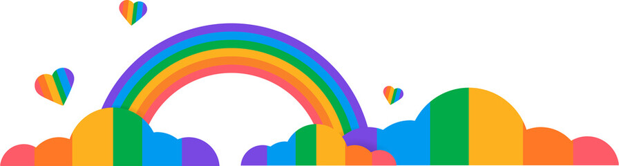 Colorful rainbow and cloud with hearts, pride month background decoration border design, PNG file no background