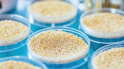 Dried sesame seeds on sterile lab surface for mold contamination check