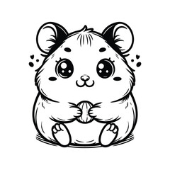 Cute Hamster Holding Seed Black and White Cartoon Illustration