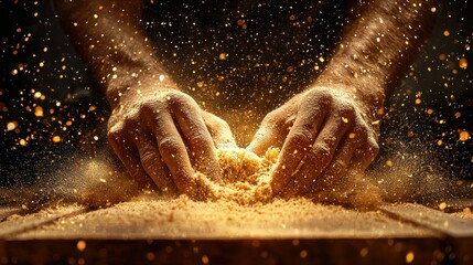 Hands mixing, dust rising