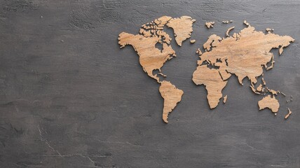 Wooden World Map on a Textured Gray Background world map wood wooden map travel geography continents