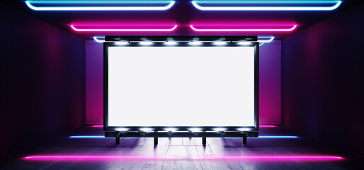 Sci Fi Billboard Showroom Commercial Empty Plane Space Realistic Warehouse Garage Room Studio Light Shadows Concrete Cement Metal Structure 3D Rendering © IM_VISUALS