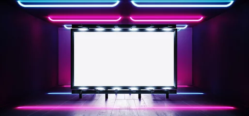 Sci Fi Billboard Showroom Commercial Empty Plane Space Realistic Warehouse Garage Room Studio Light Shadows Concrete Cement Metal Structure 3D Rendering © IM_VISUALS