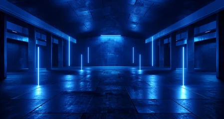 Sci Fi Futuristic Neon Triangle Laser Bolts Electric Cyber Glowing Bunker Red Lights Stage Garage Hangar Hallway Corridor Tunnel Cement Concrete Grunge Basement Club 3D Rendering Illustration © IM_VISUALS