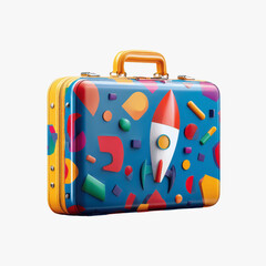 Colorful Suitcase with Rocket Design for Travel and Adventure