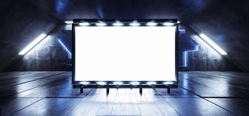 Sci Fi Billboard Showroom Commercial Empty Plane Space Realistic Warehouse Garage Room Studio Light Shadows Concrete Cement Metal Structure 3D Rendering © IM_VISUALS