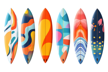 A set of surfboards with vibrant patterns brings excitement and energy to your beach adventure